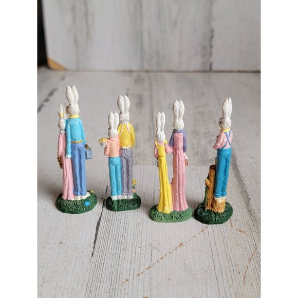 Vintage easter bunny family couple miniature spring home decor set - Picture 5 of 7